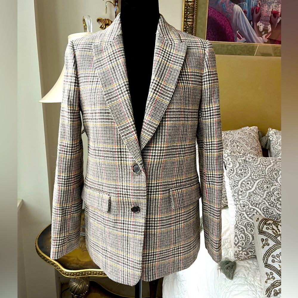 J. Crew Sommerset Glen Plaid Houndstooth English Wool Button Up Blazer Size 6